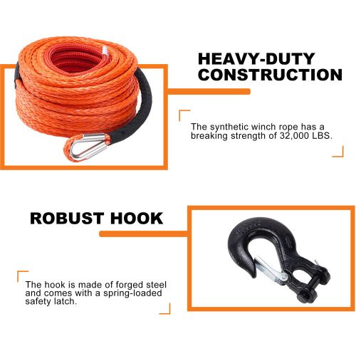 Set of synthetic winch rope 1/2&#034;x100&#039;ft 32000lbs winch cable line rope off road