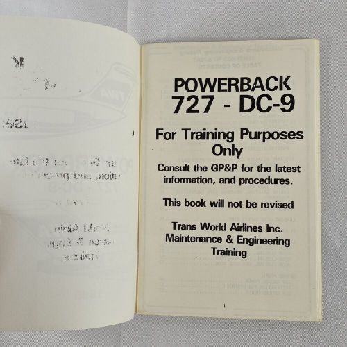 1985 twa powerback 727 dc-9 maintenance &amp; engineering training booklet gc