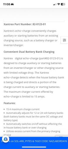 Xantrex 82-0123-01 digital echo-charge 12v 15a w/wiring kit