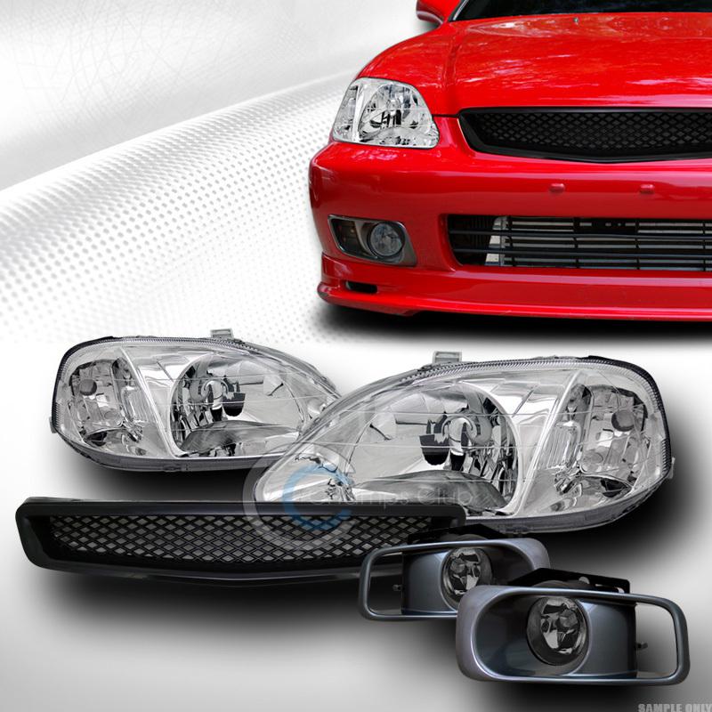 Chrome head lights dy+grill grille abs+fog lamps smoke 99-00 honda civic ek ek9