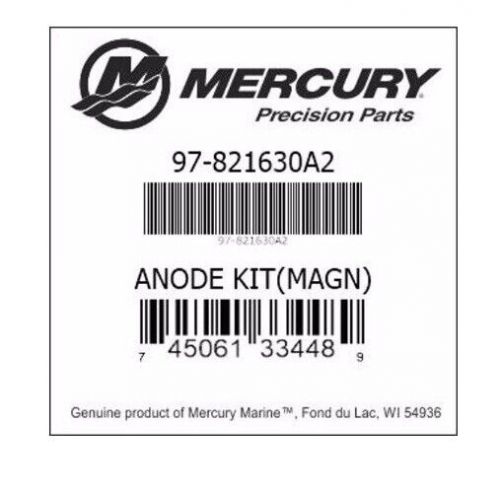 Mercury quicksilver anode 821630a genuine oem