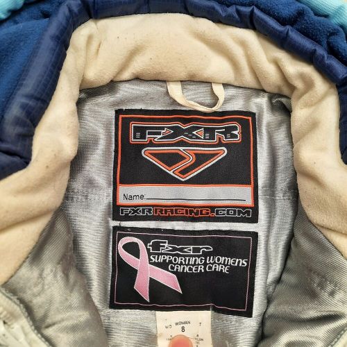 Fxr crush jacket women size 8 blue white coat lined snowmobile winter racing