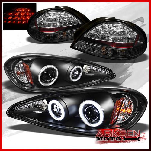 99-05 grand am twin ccfl halo led projector headlights+black led tail lights