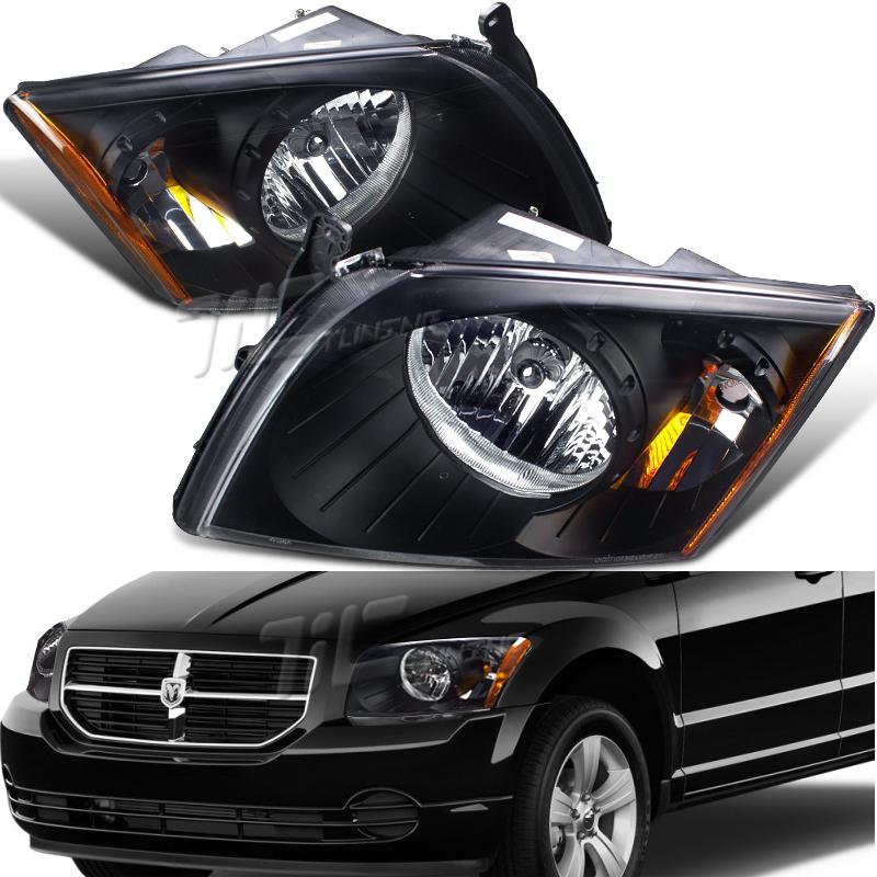 Euro dodge 07-12 caliber wagen r/t black housing head lights lamps assembly pair