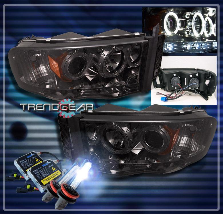 02-05 dodge ram 1500/03+ 2500 3500 halo led smoke projector headlight+8k hid kit