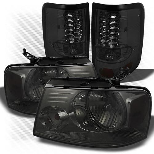 04-08 f150 smoked crystal headlights + philips-led perform tail lights combo set