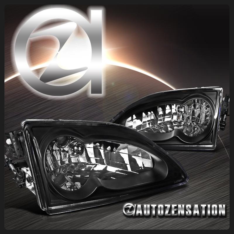 94-98 ford mustang black diamond headlights head lamps pair