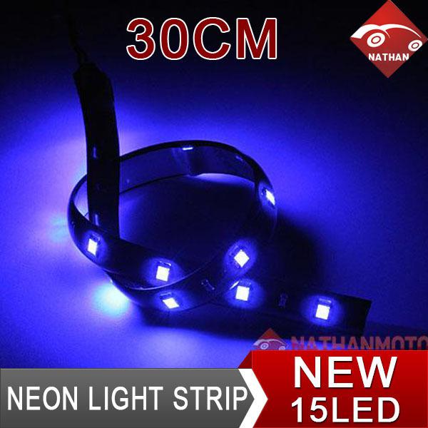 Blue 30cm 15 led flexible waterproof neon strip light lamp bulb car truck new