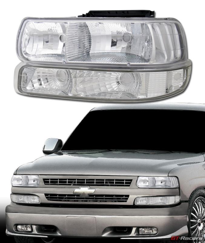 Euro chrome head lights lamps+signal bumper aw 99/00+ silverado tahoe suburban