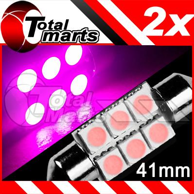 2x pink purple 41mm festoon 6 smd led dashboard car light dome interior ac347