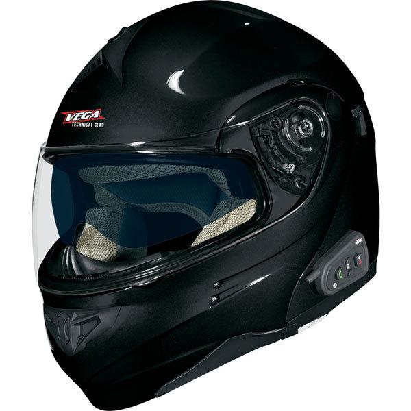 Metallic black m vega summit 3.0 v-com bluetooth modular full face helmet