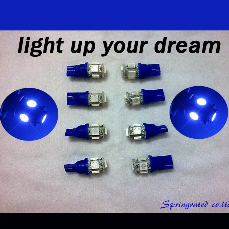 100pcs white/blue car 5 smd t10 5050 led side tail light bulbs xenon wedge