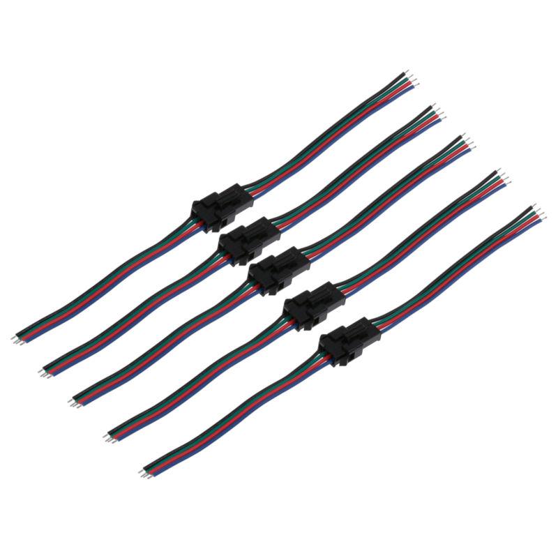 Black new 5set 4 pin rgb connector cable for 3528 5050 smd led strip male female