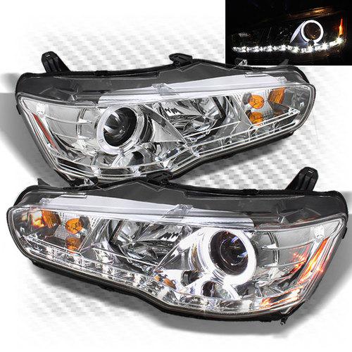 2008-2013 lancer/evo x 10 drl led halo chrome projector headlights lamp pair set