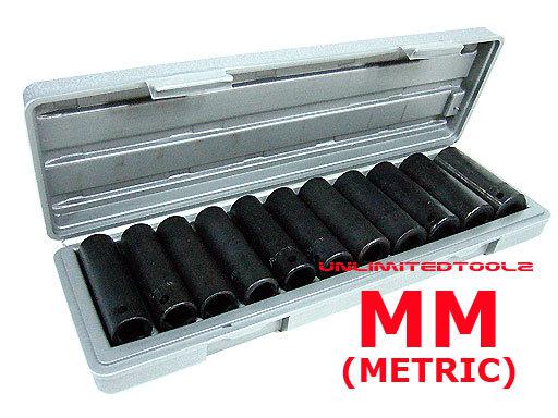 12 pcs 1/2" dr. 6 points metric deep impact socket set w/case home & business hd