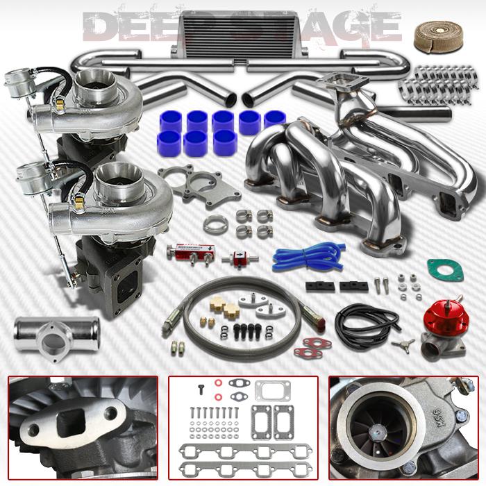 T04e t3/t4 v-band 13pc twin turbo kit+intercooler+manifold87-94 mustang ohv 5.0l