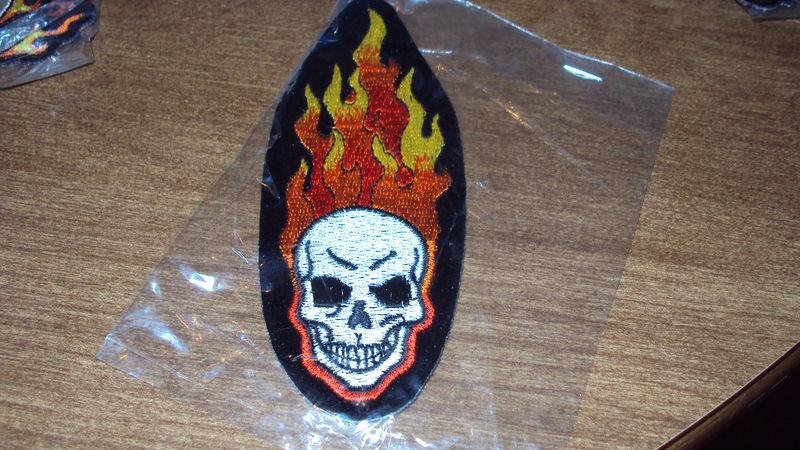 Med  drop skull and flames arm moto biker patch