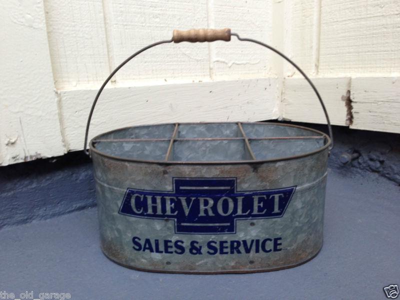 Chevrolet bowtie sales & service galvanized 6 compartment parts bucket bin sign