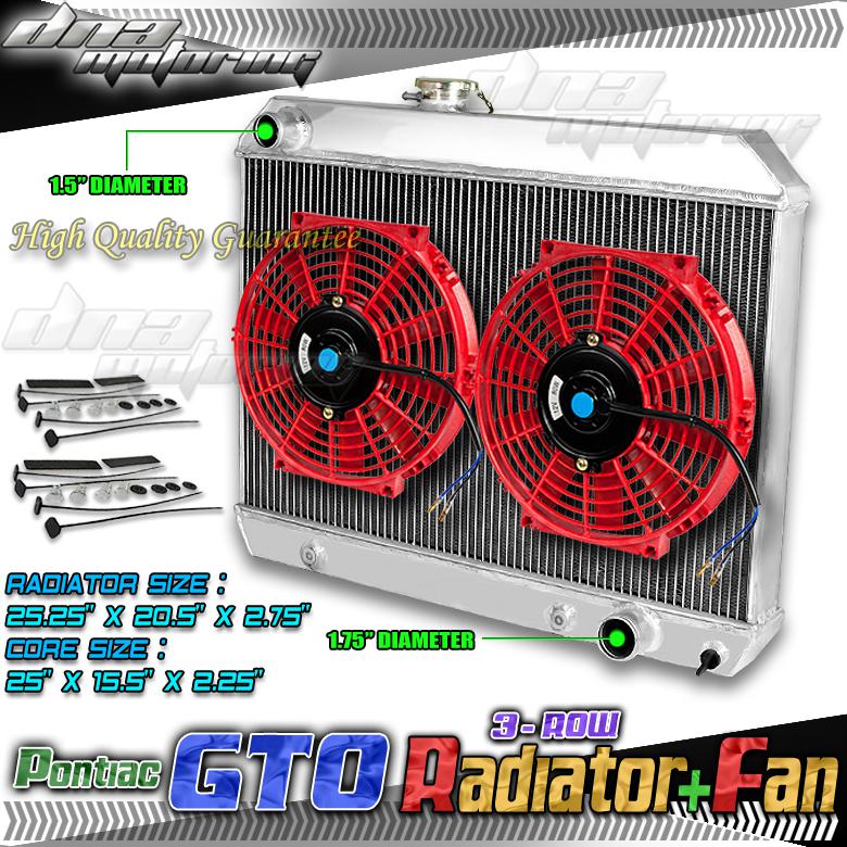 Tri core full aluminum radiator+2 x 10"red fans 65-66 pontiac gto/tempest/lemans