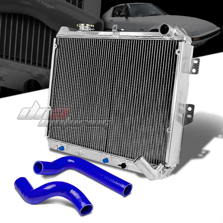 84-85 mazda rx-7/rx7 fb s3 3row full aluminum racing radiator+blue silicone hose