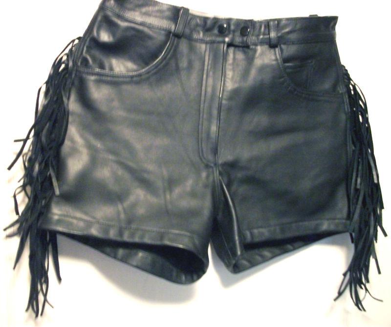 Womens highway one size 10 black leather fringed fully lined shorts