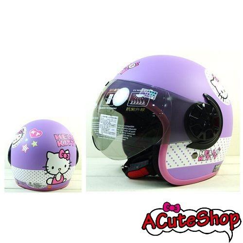 Hello kitty 3/4 motorcycle helmet polka dot w/ visor purple sanrio