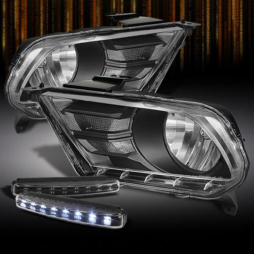 10-13 ford mustang black crystal headlights lamps + drl led running light