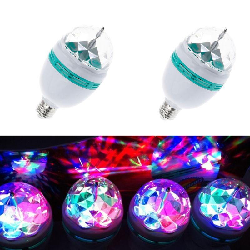 2pcs e27 3w colorful rotating rgb 3 led light bulb lamp stage disco club party