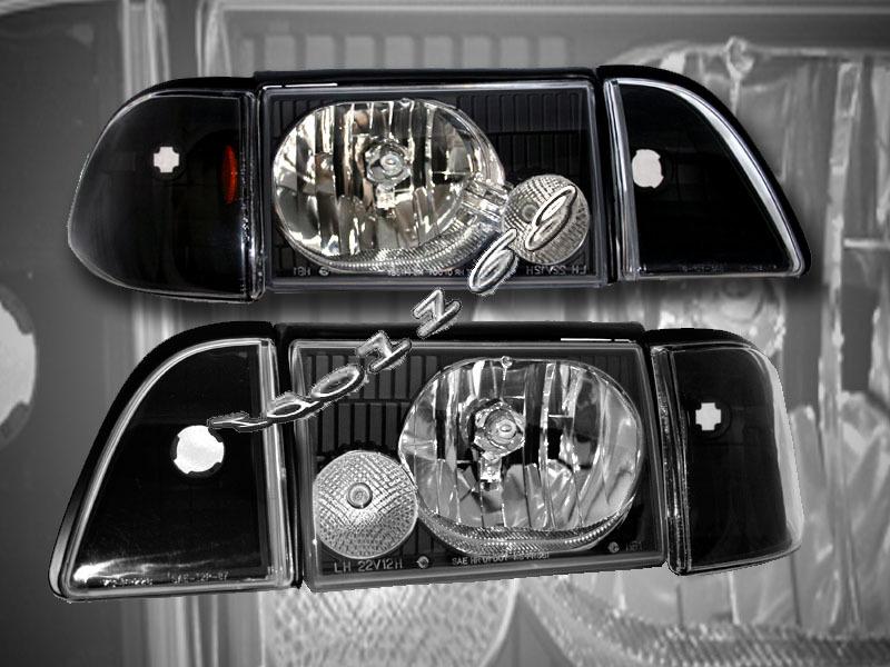 1987-1993 ford mustang headlights jdm black 6 pcs set 88 89