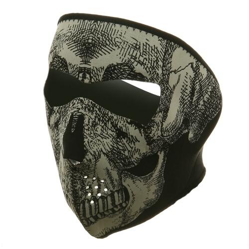 Glow in the dark 2-n-1 motorcycle biker neoprene face mask - full face skull