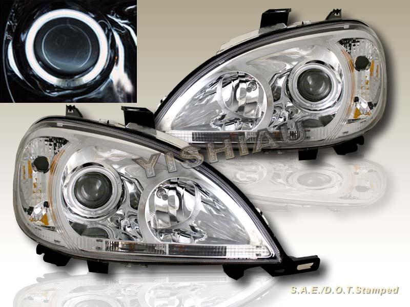 98 99 00 01 mercedes benz projector ccfl halo headlights chrome m class w163