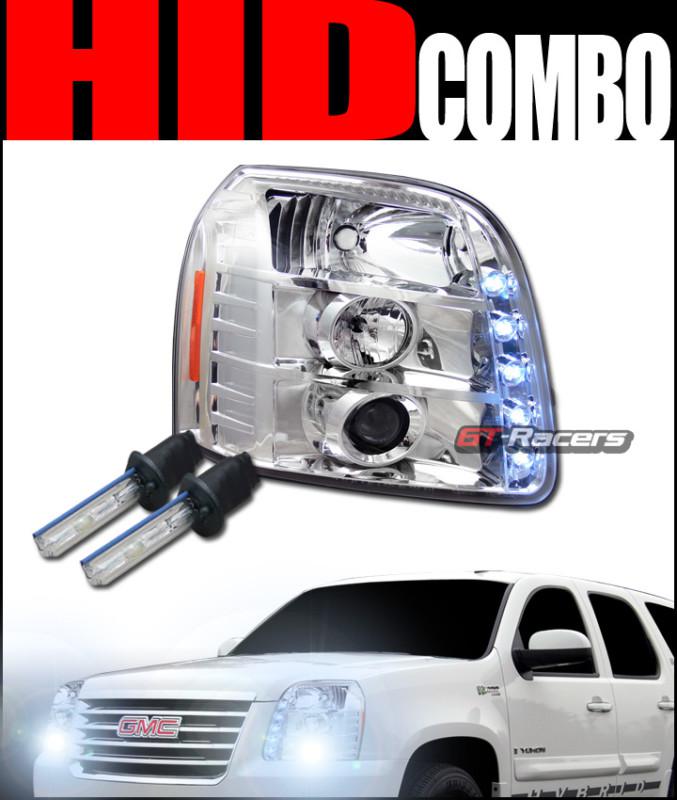 6000k hid w/chrome led projector head lights signal 2007-2012 gmc yukon denali