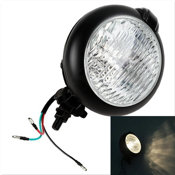 Black bates style headlight lamp for harley honda cb xs chopper bobber round new