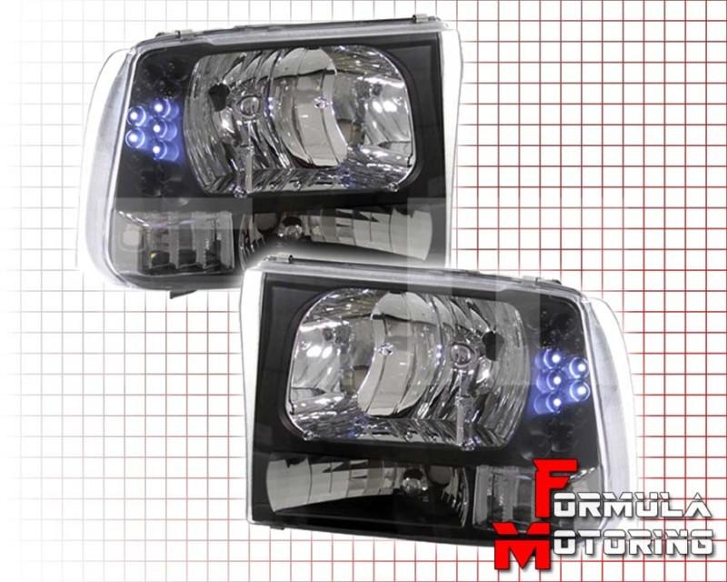 99-04 f250 f350 superduty excursion led headlights signal bumper black/clear