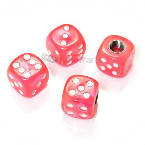 (4) clear pink gem dice tire/wheel air stem valve caps for car-truck-hot rod