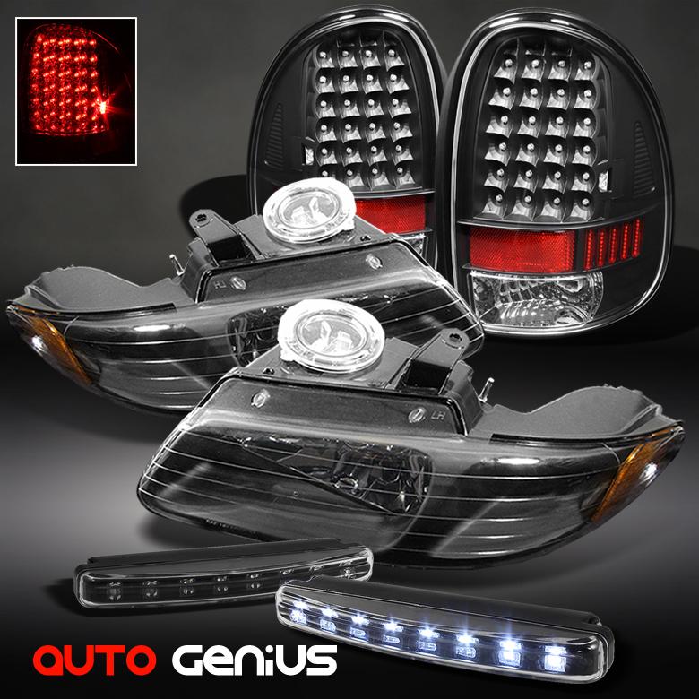 96-00 caravan black headlights + led tail lights + daytime running lights combo