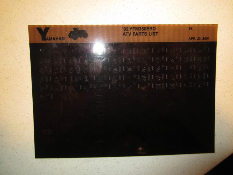 1992 yamaha atv yfm350erd microfiche parts catalog yfm 350 erd