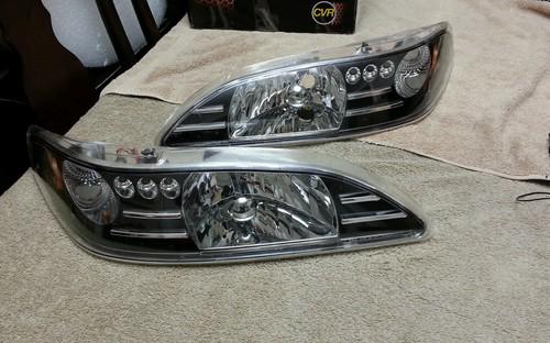 94-98 ford mustang one piece 2in1 crystal black led headlights corner lamp