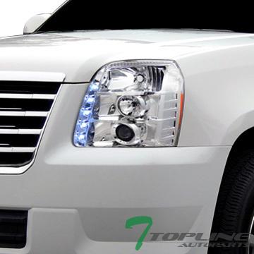 Chrome drl led projector head lights lamps signal 07-12 gmc yukon xl denali suv