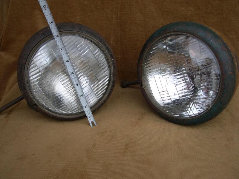  ford headlights blc lamp 682-j large glasss lens pair vintage antique hot rod