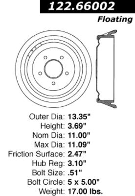 Centric 123.66002 rear brake drum-c-tek standard drum