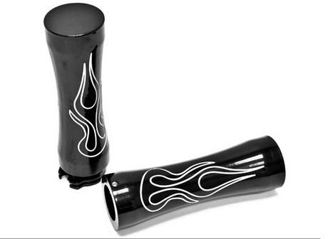  billet aluminum flame custom black motorcycle handlebar hand grips (1") 