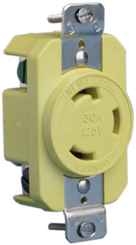 Marinco/afi/guest marine electrical receptacle 30a 125v female yellow 305crr