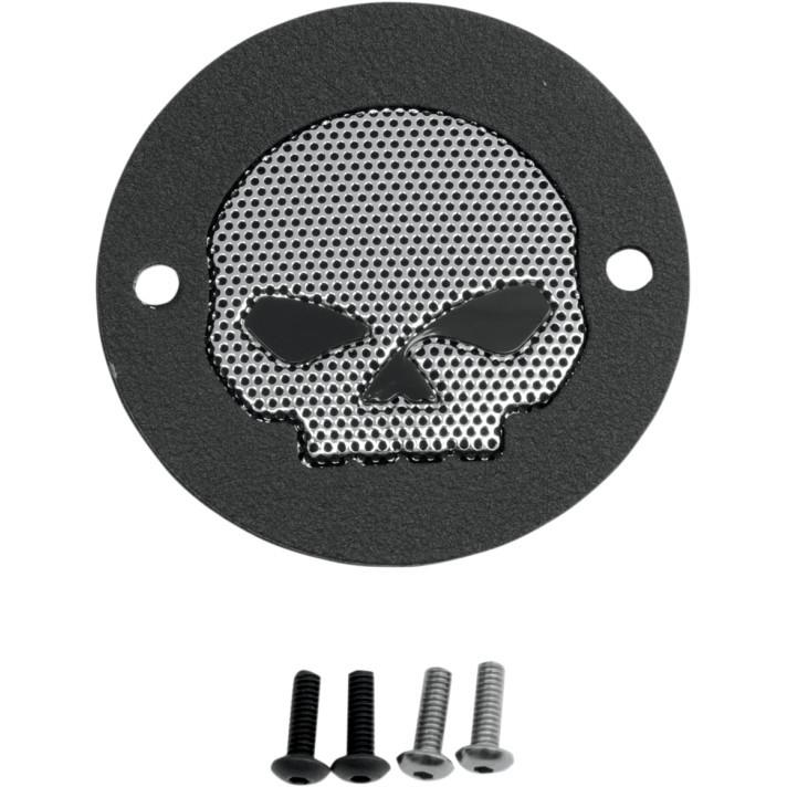 Drag specialties black skull ignition points cover 2-hole for harley