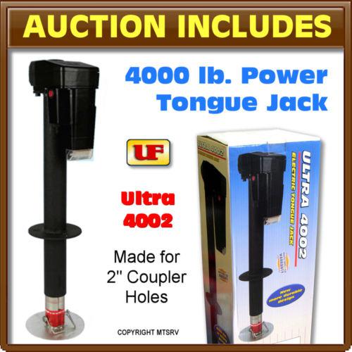 Ultra 4002 trailer power tongue jack 2" tube w/adj foot pad - 4000 lbs rating -z