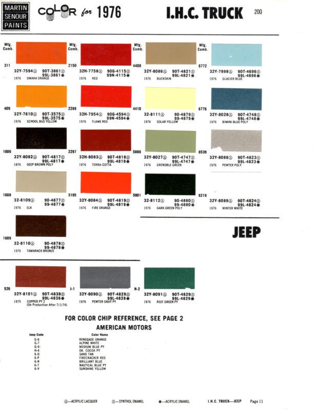 1976 international truck jeep 76  1975 volkswagen 75 paint chips martin senour 5