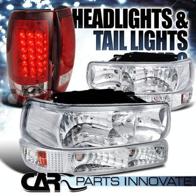 99-02 silverado fleetside chrome headlights+bumper lamps+red led tail lights