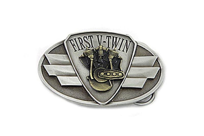 First v-twin oval pewter belt buckle