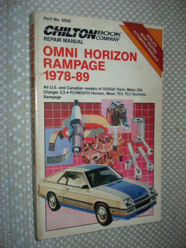 1978-1989 dodge omni charger & plymouth horizon turismo shop manual service mop