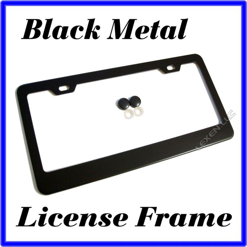 Black metal license plate frame + screw caps tag cover /bf c